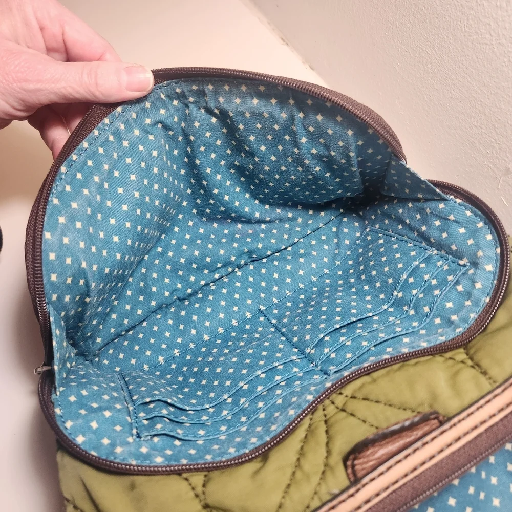 Fossil Key-Per Green Quilted Leather Trim Crossbody Bag NICE!